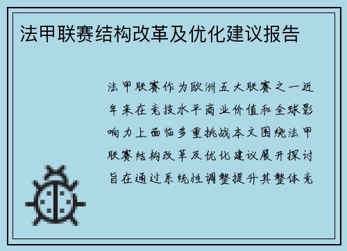 法甲联赛结构改革及优化建议报告